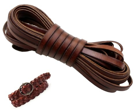 Correa de piel de vacuno auténtica, 5 mm de ancho, 5 m de largo, plana, vintage, marrón, correa de piel para manualidades, pulseras y collares, fabricación de joyas, cordón de piel natural (marrón)