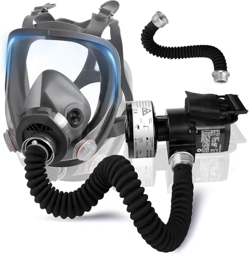 Vollgesichtsmaske mit Luftzufuhr - Atemschutzmaske Gasmaske mit 40mm Aktivkohlefilter, Staubschutzmaske mit Gebläse Chemische Vollmaske für Gase Dämpfe, Chemie, Harz, Industriellen, Bauarbeiten