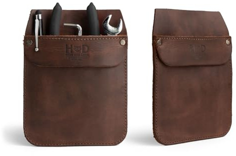 Hide & Drink, Work Pocket Organizer for Tools/Pens, Jeans Back Pocket Quick Grab Carry Job Tools, Office & Work Essentials, Full Grain Leather, Handmade, Bourbon Brown