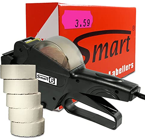 HUTNER Preisauszeichner Set Smart 6 inkl. 7.500 Preisetiketten 26x12 - leucht-pink permanent | Preisauszeichnungsgerät