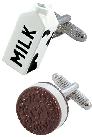 Gemelli Camicia Uomo Divertenti - Con Scatola - Ottone - Latte e Biscotti | Biscotto Cibo Bere - Colori Marrone Nero e Bianco - Un Paio