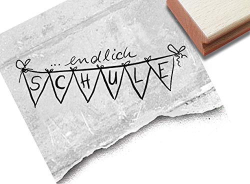 Stempel Textstempel ...ENDLICH SCHULE in Handschrift mit Wimpelkette - Schriftstempel Einladung Einschulung Schulanfang Kita Deko - zAcheR-fineT