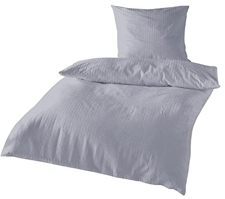 Traumschlaf Seersucker Bettwäsche Set • bügelfreie Sommerbettwäsche einfarbig Uni in tollen Farben mit Reißverschluss 135x200 cm + 80x80 cm, Silber
