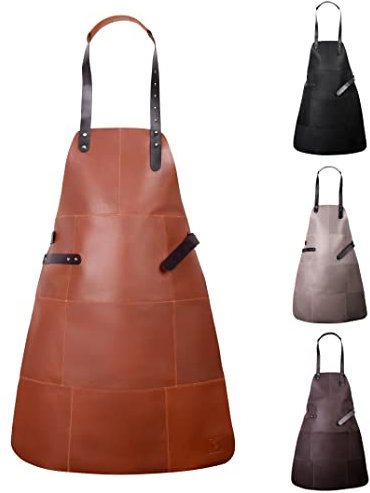 Livorio Premium Lederschürze cognac aus 100% hochwertigem Leder | BBQ Grillschürze | Arbeits Kochschürze | Bar-Barista Kellnerschürze | Geschenke für Männer | Gastronomie