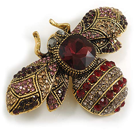 Grande broche vintage en forme d'abeille en cristal doré vieilli – 60 mm de diamètre, taille unique, Pas de type de métal, diamante