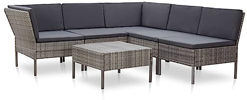 vidaXL 6-TLG. Garten-Lounge-Set mit Auflagen Poly Rattan Grau