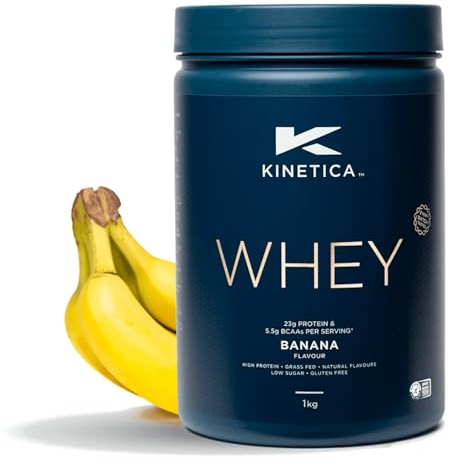 Kinetica Sports Whey Protein Powder - Banana | 23g Protein/Serving, 33 Servings/1kg Pack | Gluten-Free | Optimal for Muscle Building & Recovery | Mixes Well in Water, Milk & Shakes