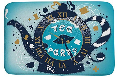 Ruchen - Tapis de bain - Théière Alice au pays des merveilles - Bleu - Tapis de bain - Petit espace - Antidérapant - 91 x 61 cm