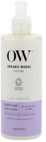 Organic Works Daily Hydration Hand and Body Lotion - Enriched with Vitamin E, Cocoa Butter Lotion for Skin Hydration - Lavender - 10.14 oz
