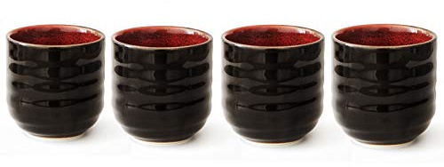 Lxuwbd Yerba Mate Lot de 4 tasses à thé en céramique de style japonais Rouge et noir