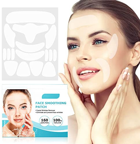 Cerotti Antirughe 160 Pezzi Patch Facciali per Fronte, Viso, Liscianti per la Bocca e il Cipiglio Taping Notturno da Addormentato 10 Fogli