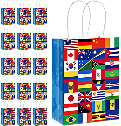 Pajean Paquete de 16 bolsas de bandera internacional, bolsas de regalo con bandera del mundo, bolsas de fiesta con bandera de país, bolsas de regalo para apertura, eventos deportivos, celebraciones,