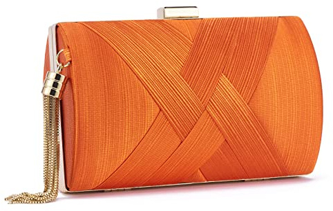 WEIMZC kvinnor kuvertväska aftonväska fransad kväll handväska, dam fest bröllop handväska kedja axel crossbody väska, Orange