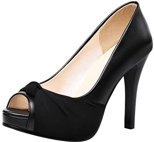 Décolleté a Spillo da Donna, Pompe al Tallone Alto Peep Toe Senza Chiusura Scarpe da Sera con Plateau Bowknot Eleganti Sljbpd Nero Numero 41 EU