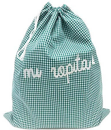 Bolsa de tela Vichy verde reutilizable y lavable para múltiples usos | Bolsa de tela Vichy verde, reutilizable y lavable. Ideal para organizar ropa, calzado, accesorios y objetos personales.