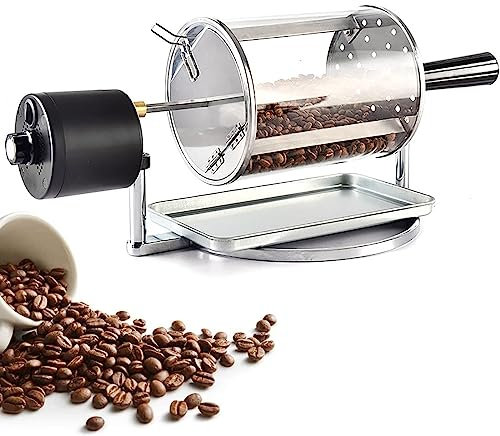 Tostador eléctrico de granos de café, máquina tostadora de café tipo tambor de vidrio con vidrio resistente al calor de alta temperatura, capacidad de 600 g, rodillos de vidrio profesionales para