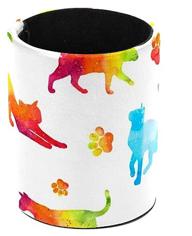 VAPOKF Stiftehalter für Schreibtisch, Stifteköcher, Make-up-Pinsel, Aufbewahrung, Schreibtischbedarf, Organizer für Zuhause, Büro, bunte Regenbogen-Silhouetten von Katze und Pfoten
