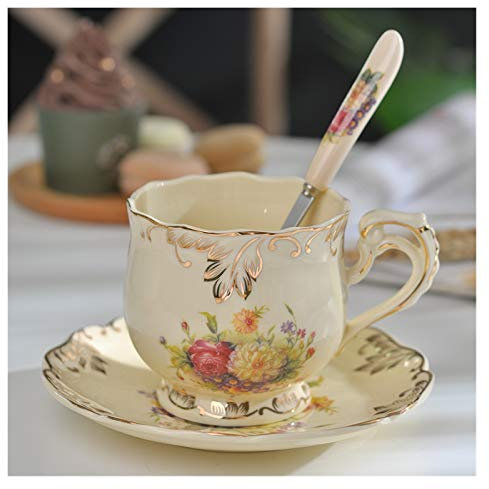 MOEENS Tazzine Da Caffè,Caffe Con Piattino Painted ceramica creativa Tazza e piattino a mano Drink Rose di tè della porcellana tazza e cucchiaio classico regalo Decorata (Color : 250ml sea flower)