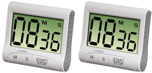 Xavax Digitaler Küchentimer (Eieruhr mit Timer- und Stopp-Uhr-Funktion, Befestigung via Magnet, Clip, Hänger oder Aufsteller, batteriebetriebener Kurzzeitmesser) weiß (Packung mit 2)
