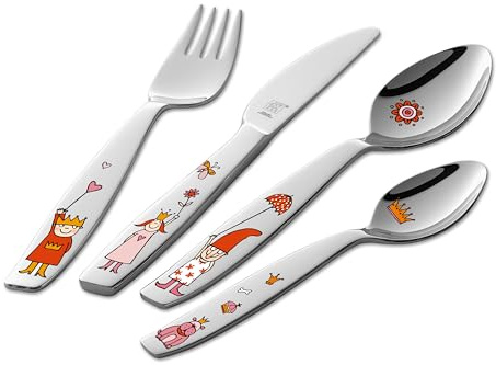 ZWILLING Princess Emilie - Set di posate per bambini, 4 pezzi, con motivi colorati, per bambini dai 3 anni in su, in acciaio inox 18/10, confezione senza plastica