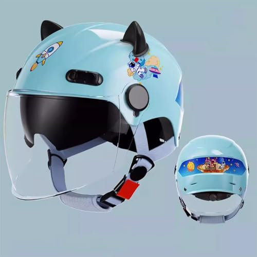 QJWMatic Kinder Motorrad Jethelm Four Seasons Kinder Cartoon Helm Jungen Mädchen Leichter Mopedhelm Für 3-12 Jahre Alt F,48-56CM