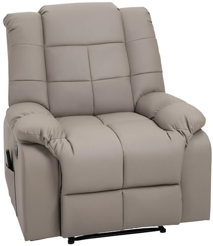 HOMCOM Poltrona Relax Massaggiante in Finta Pelle, Poltrona Ergonomica con 8 Punti Massaggio e Reclinazione 165°, Grigio