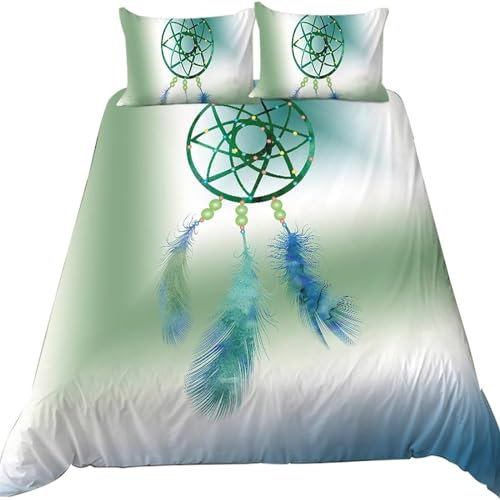 Bettwäsche 135x200 TraumfäNger GrüN Muster Weich Bequem Atmungsaktiv Hypoallergen 3D Sommerbettwäsche Bettwäsche Set + 1 Kissenbezug 80x80 cm,Geeignet für Jungen Mädchen Kinder