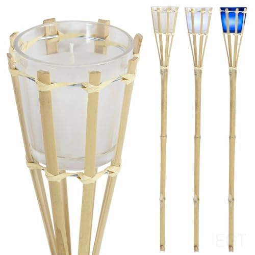 Vision4ever 77cm Citronella Bamboo Colour Changing Torch Candle Colour Changing Citronella LED Bamboo Garden Torch Light Outdoor Patio Garden (Pack of 2)
