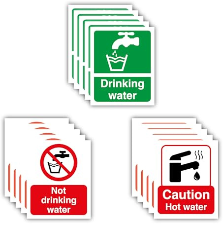 11CM X 9CM Set of 15 Self Adhesive Drinking Water, Not drinking Water, Caution Hot Water Sign Vinyl Stickers Signage