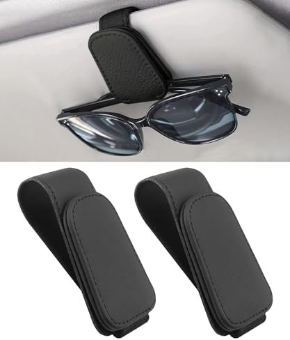 Flaconi 2 Pezzi Portaocchiali Auto,Pelle Clip per Biglietti da Visita Supporto per Occhiali Sole da Auto,Accessori Auto Interno Supporto per Occhiali da Sole Magnetica per Visiera per Auto