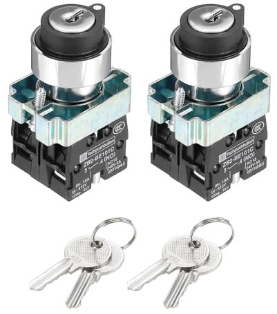 sourcing map 2Pcs 22mm 3 Positions Key Locking Push Button Switch W Key DPST