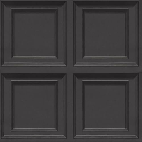 Beswitory 3D Effect Wood Panelling Lattice Contour Wallpaper Retro Panel Effect Wallpaper Tartan Paneled Wallpapers for Adults Kids Bedroom Living Room Hallway Stairs Lounge Black