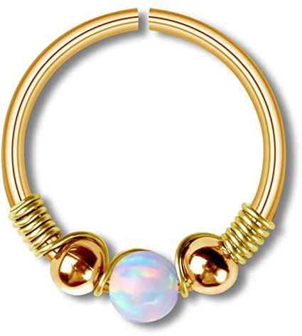 AMDXD 1Pcs Edelstahl Nasenstecker, 20 Gauge Hoop Kugel Nasenring Rosegold Gold Weiß, Ohrringe Lippenring mit Opal für Männer Frauen