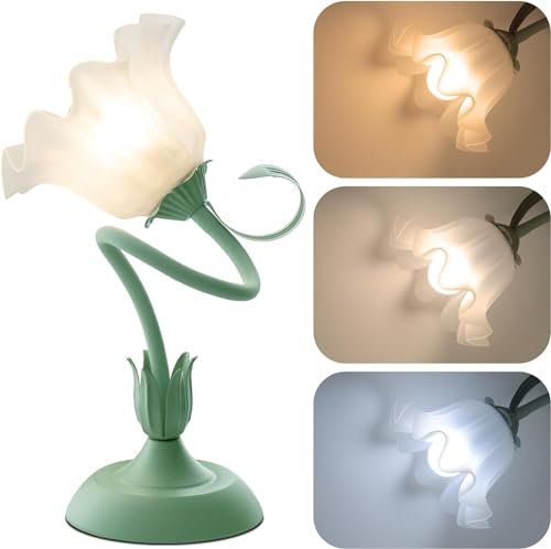 ONXE Flower Table Lamp, LED Reading Bedside Night Light, 3 Color Modes Dimmable Vintage Lighting Desk Lamp, Bedside Lamps for Home Bedroom Living Room Decoration