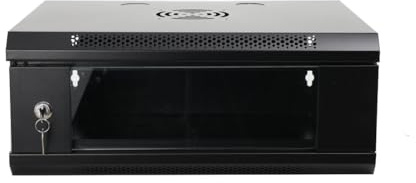4U Server Rack Enclosure, Wall Mount Server Cabinet with Glass Locking Door, Wall Mount Computer Case, 15.7inch Depth, Lockable Server Case for IT Equipment, A/V Devices