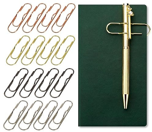 Dokeno 16 Stücke Metall Stiftklammern 70mm Bleistiftclip mit transparentem Gehäuse Multifunktions-Büroklammer Schreibwaren Metall Stift Clip für Notizbuch, Bücher, Tagebuch(4 Farben)