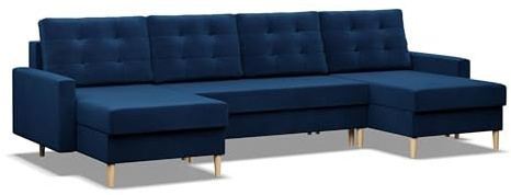 Mebligo - U-Förmige Ecksofa mit Schlaffunktion und Bettkasten BLANK, Couch U Form 294x88x140 cm, Klappsofa mit Schlaffunktion, Wohnzimmer Eckcouch mit Bettfunktion - Ecksofa Marineblau