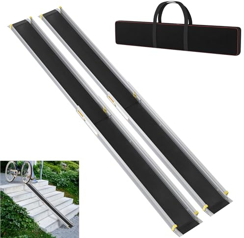 YRHome Rampa telescopica per sedia a rotelle, 122-213 cm, regolabile, antiscivolo e portatile, portata fino a 300 kg, per sedie a rotelle manuali, rampa in alluminio per scale e soglie