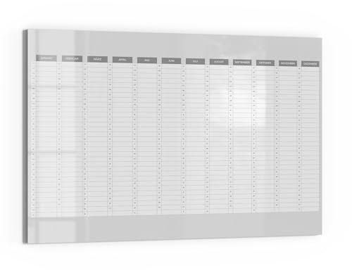 DEQORI Glas-Magnettafel | 60x40 cm cm groß | Motiv Jahresplaner Grau (DE) | Memo-Board aus Glas | Magnetboard inkl. Magnete, Stift & Tuch für Küche & Büro | Tafel magnetisch & beschreibbar