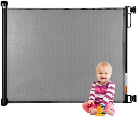 Relaxdays Cancelletto Sicurezza per Cani e Bambini, Barriera Estensibile per Scale, L: 70-140 cm, Porta Retrattile, Nero