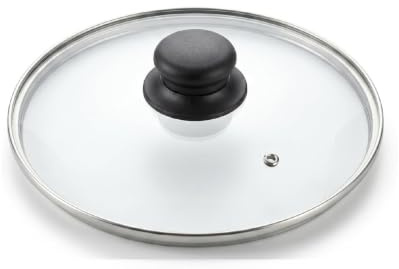 Glass Lid with Stainless Steel Rim, Black Knob and Vent, for Casseroles, Saucepans, Frypans (24 cm Dia. Blacklite Knob)
