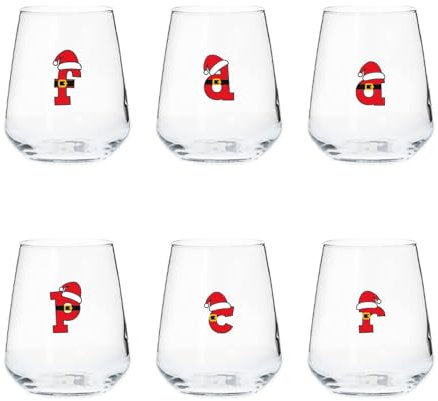 Generico ''Babbo Natale'' Set di 6 Bicchieri da Acqua in Vetro con Stampe Natalizie Decorazioni Natalizie Idea Regalo Natale Sposi Amici Set Drink Famiglia Cena Decorazioni Tavola Di Natale
