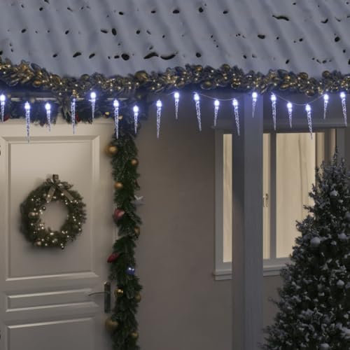 Homgoday Eiszapfen-Lichterkette 200 LEDs Weihnachtsbeleuchtung Weihnachtsdeko, Lichterketten für Weihnachten, Party, Deko, Hochzeit, Garten, Balkon Kaltweiß 20 m Acryl PVC