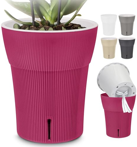 Happy Plants Orchideentopf D 14,7 cm Blumenkübel mit integriertem Wasserstandsanzeiger, selbstbewässernder Blumentopf mit Docht, Selbstbewässerungssystem für Orchideen - Fuchsia, 2 Liter