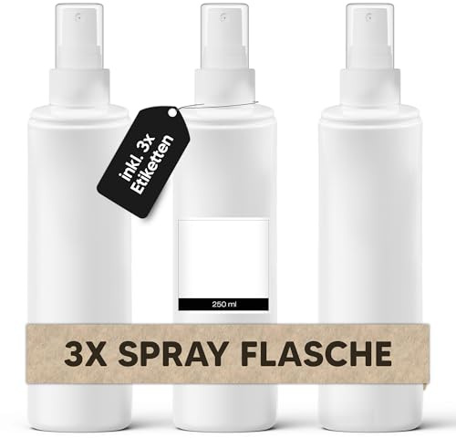 3 x 250 ml sprayflaska med sprejflaska (inklusive skrivbara etiketter) | Vattensprayflaska perfekt för växter, hårvård, rengöringsmedel (kemikaliebeständig), trädgård, bilvård | vattensprejflaska