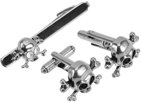 CALLARON Metal Cufflinks for Men, Halloween Skull Cufflinks Tie Clip, Gothic Skull Cuff Links, Handpolished Cuff Tie Clip Set, Stylish Skeleton Pin for Business, Casual Outfits & Special Occasions​