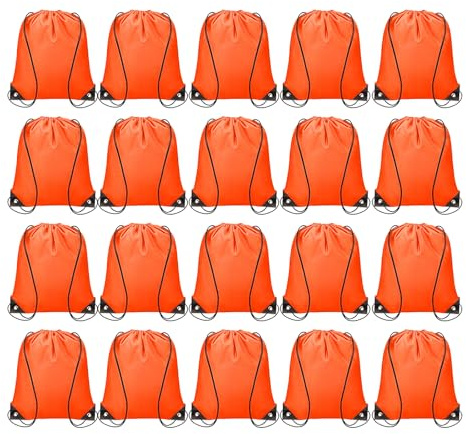 QUARKZMAN 20 Stück Zugbeutel Zugrucksack Großhandel Polyester Sport Zugbeutel Gymnastikbeutel Cinch Tote Zugrucksack für Fitnessstudio Party Sportreise Schwimmen Strand, Orange