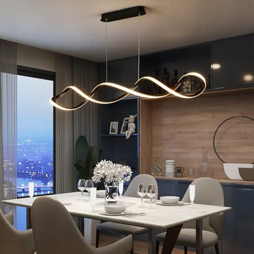 Suspension Luminaire LED Moderne,Dimmable Lampe à Suspension Table à Manger avec Télécommande,Suspendue Lampe Réglable en Hauteur, Lustre pour bureau,salle à manger,restaurant,cuisine (noir, L120cm)