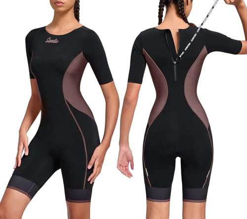 Santic Triathlon Femme Triathlon Rembourré Une Pièce Cuzarm Costume Pro Tri Costume Séchage Rapide Amincissant Combinaison de Cyclisme, marron ,, XL