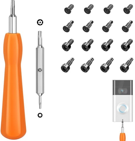 Poeland Dörrklocka skruvmejsel, dubbeländad skruvmejsel ersättning med 16 st T6 T15-skruvar för alla dörrklockor, kompatibel med videodörrklocka 2, Pro och Elite (orange)